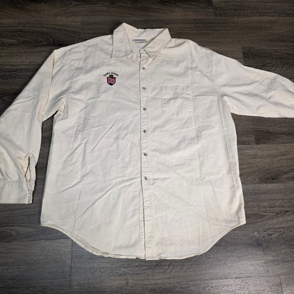 Crystal Springs Mens XXL Button Down Shirt Cream Dairy Queen Logo Made in USA